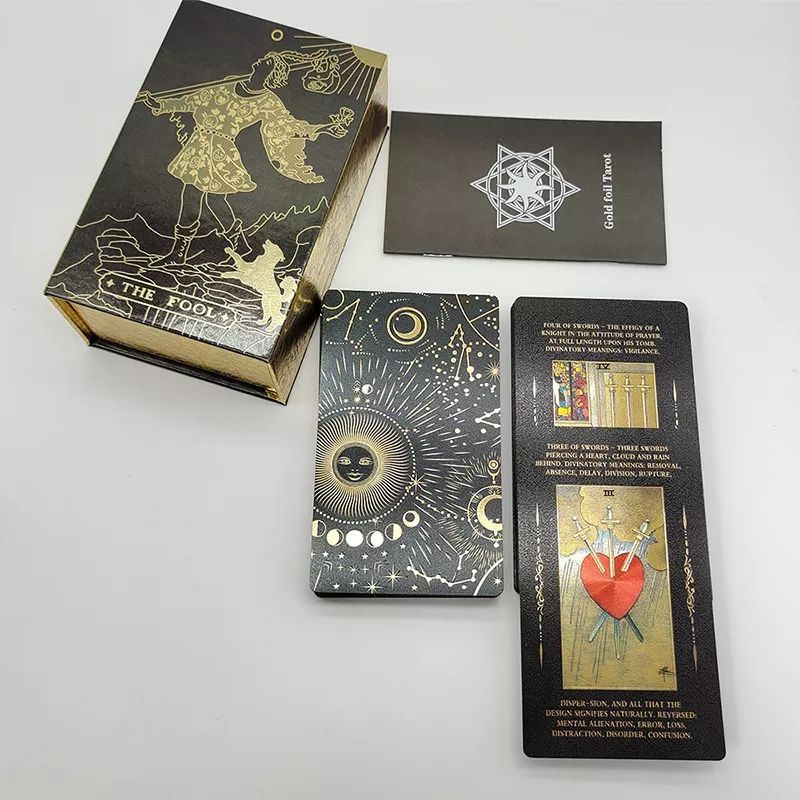 The Fool Black Gold Foil Tarot Pvc 12x7cm include guide paper