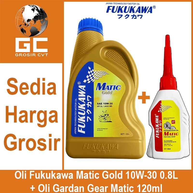 Paket Oli Mesin Gardan Matic Gold 10W-30 API SL/JASO MB 800ml + 120ml Fukukawa