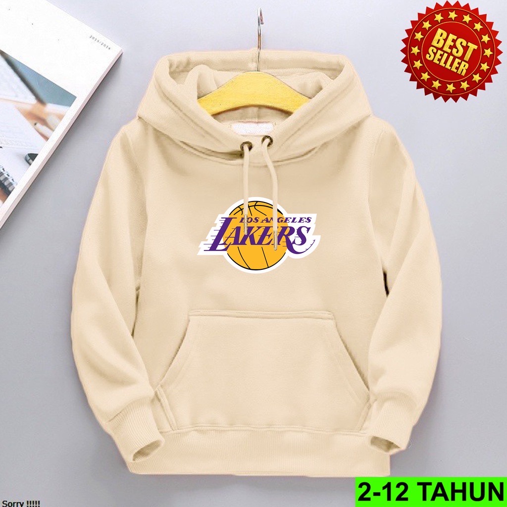 Jumper Hoodie Anak  LAKERS  II Jaket Hoodie Anak Viral Bahan Fleece Sz M - XL ( Laki Laki &amp; Peremepuan )