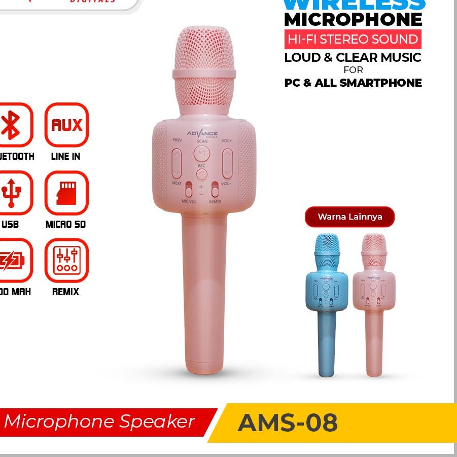 PROMO 【READY STOCK】Advance Wireless Microphone Speaker AMS-08 Mic Bluetooth Karaoke ❀pcb✧