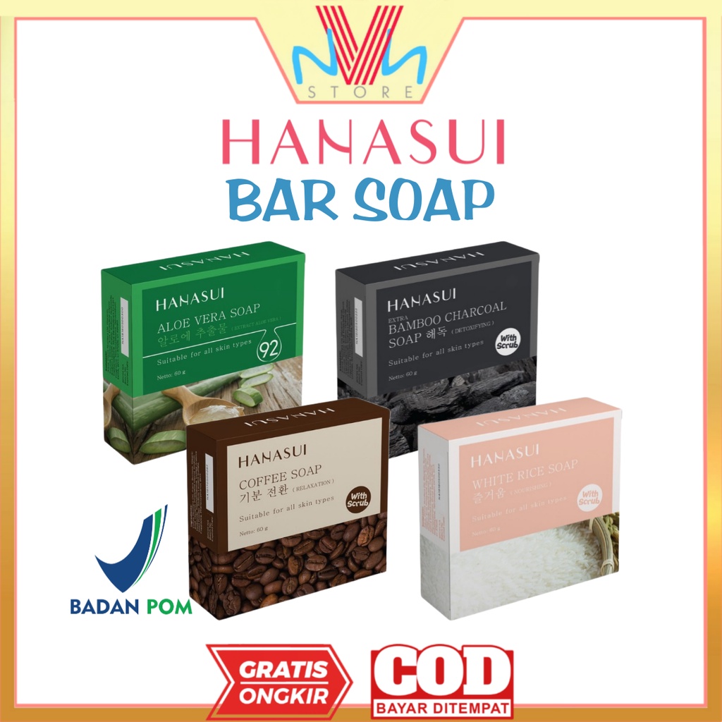 HANASUI BAR SOAP - ALOE VERA - BAMBOO CHARCOAL - COFFEE - WHITE RICE - SABUN MANDI HANASUI MURAH