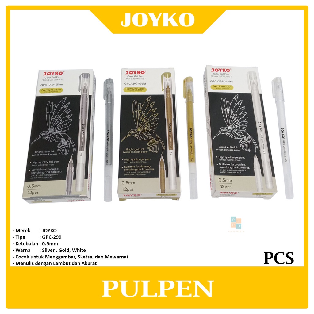 

JOYKO - Pulpen Pena Color Gel Pen GPC - 299 Gold, White, Silver - Pcs