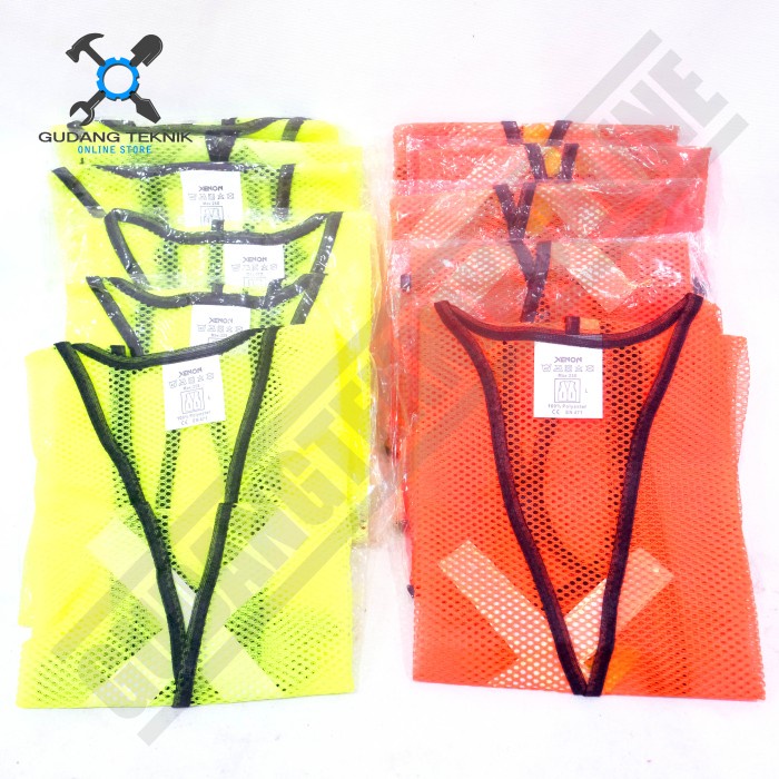 Baju Safety Vest Jaring Proyek GREEN ORANGE 54 x 66cm XENON / Rompi Kerja Proyek Pelindung 54 cm x 66 cm XENON