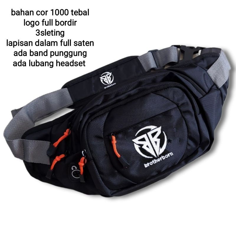 Brother born tas selempang waist bag pria gaul distro logo bordir