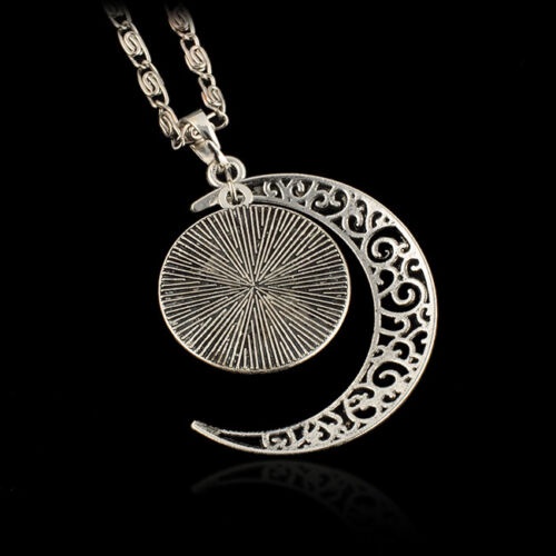 Galaxy Magic Hollow Moon Star Glass Cabochon Pendant Necklace Perhiasan Kalung Rantai Moonstone Untuk Hadiah