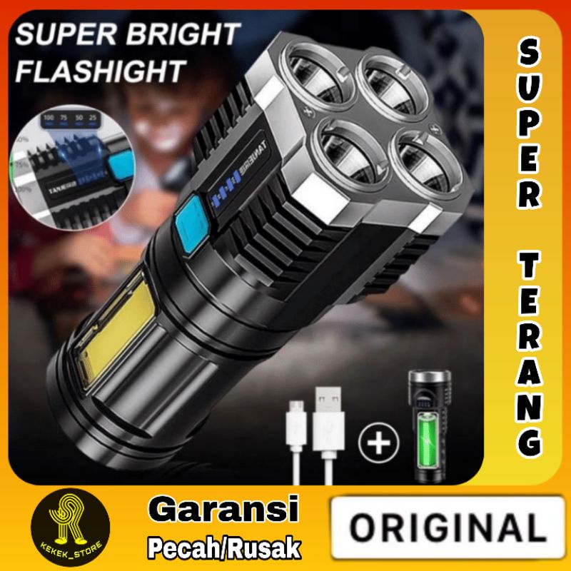 Senter Cas 4 Lampu LED Sorot Jarak Jauh | Lampu Senter Camping Super Terang