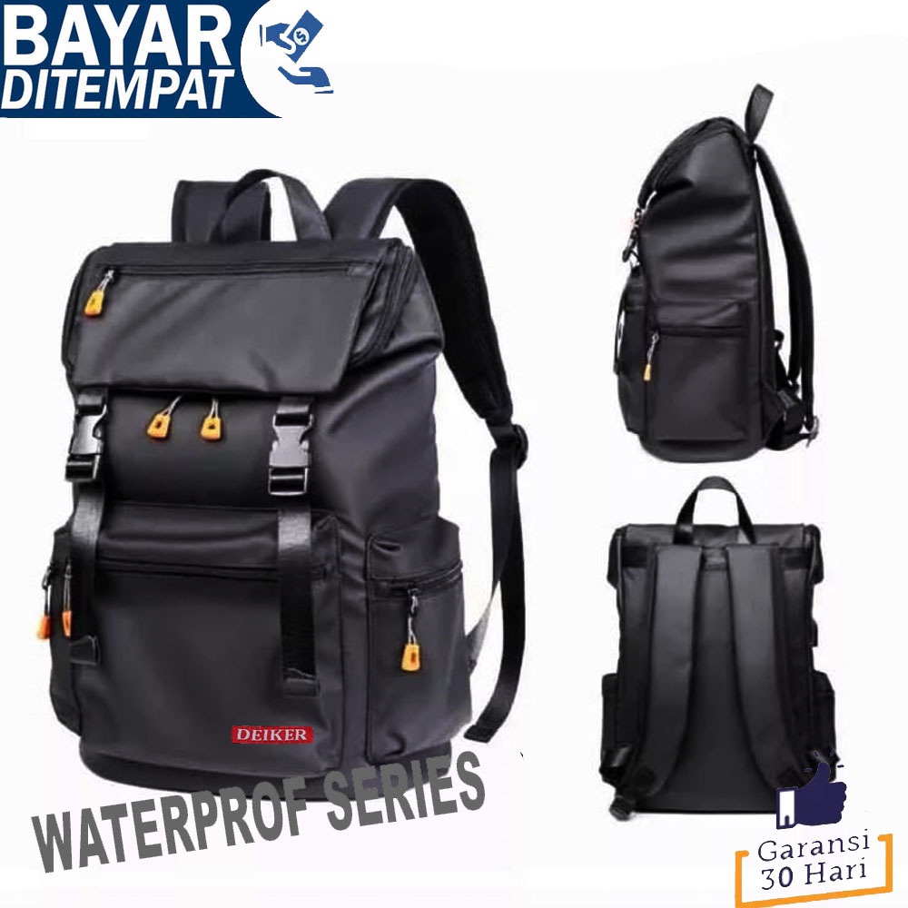 TAS RANSEL PRIA WATERPROOF BACKPACK LAPTOP DEIKER R2 BLACK PRIA TAS OUTDOOR TAS PUNGGUNG ANTI AIR