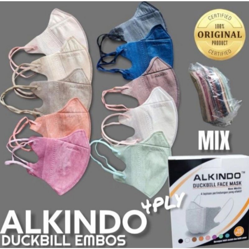 Masker Duckbill Alkindo Embos 3 Ply Mix Warna (50pc)