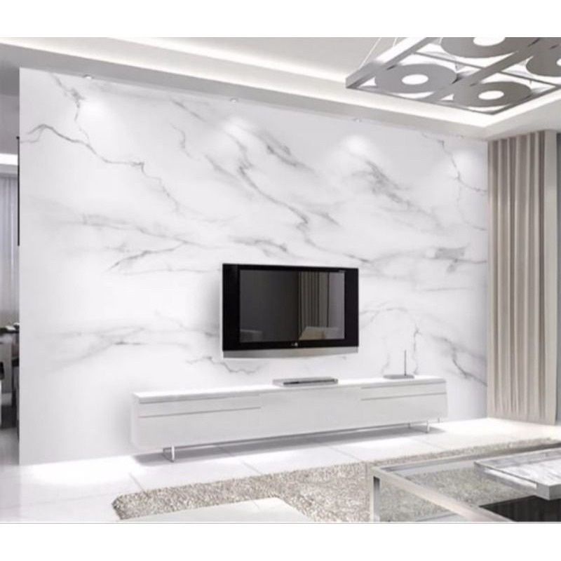 WALLPAPER DINDING WALLSTIKER MARMER GRANIT PUTIH
