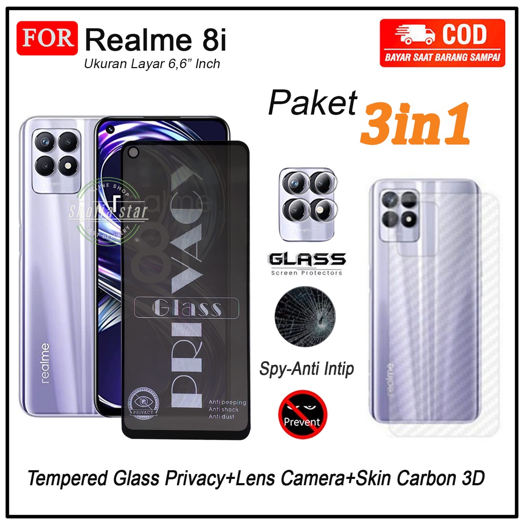 PAKET 3IN1 Ceramic Privacy Realme 8i 8 8 Pro 9 9 Pro Plus 7i C17 9i 5 5i Anti Gores Kaca Full Layar+lens kamera+Skin