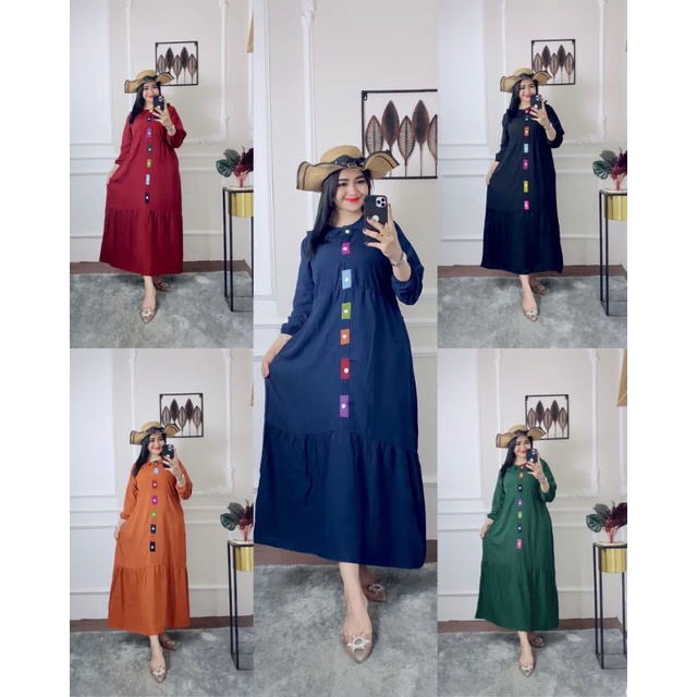 (BISA COD) Glesa Midi Dress Fashion Muslim Terbaru Kancing Depan Busui