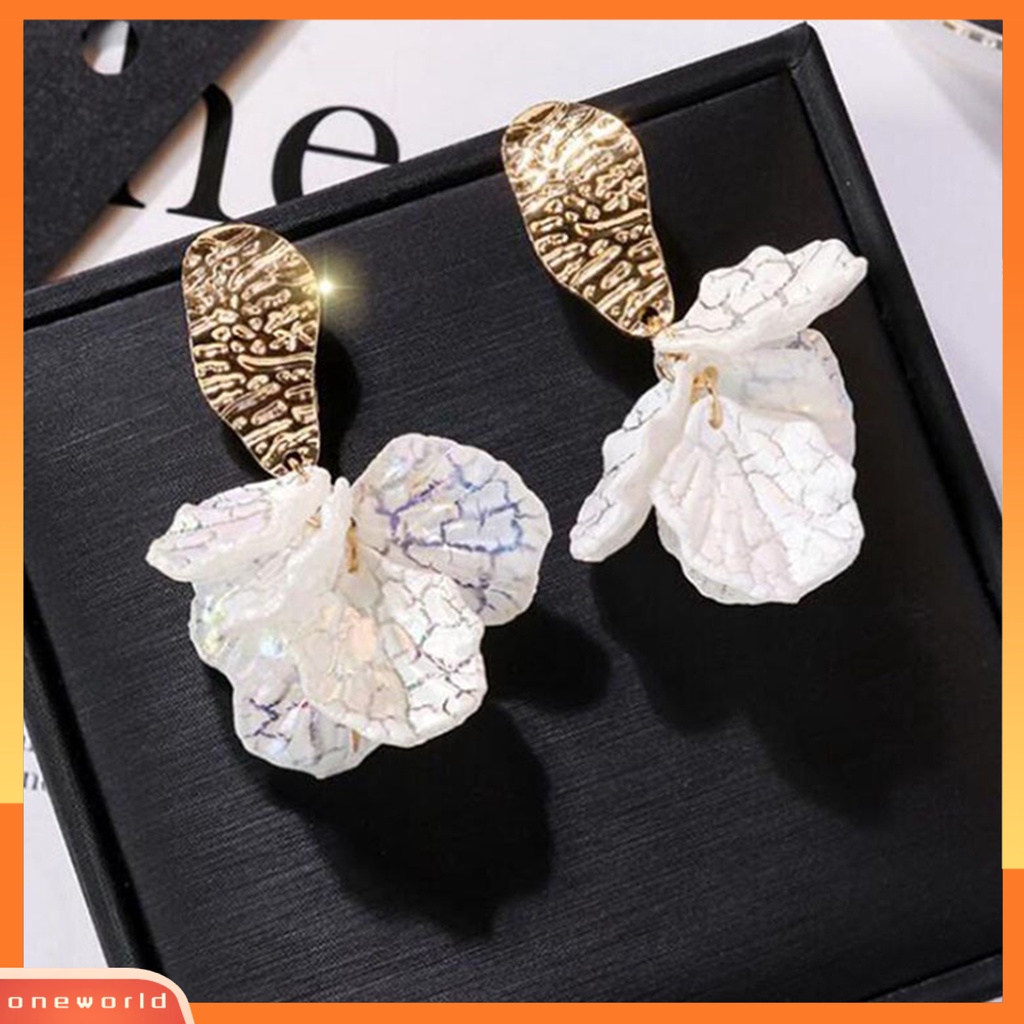 [ONE] 1pasang Drop Earrings Kelopak Bunga Liontin Berlebihan Electroplating Kresek Shell High Gloss Berdandan Fashion Item Trendi Wanita Menjuntai Anting Perlengkapan Kostum