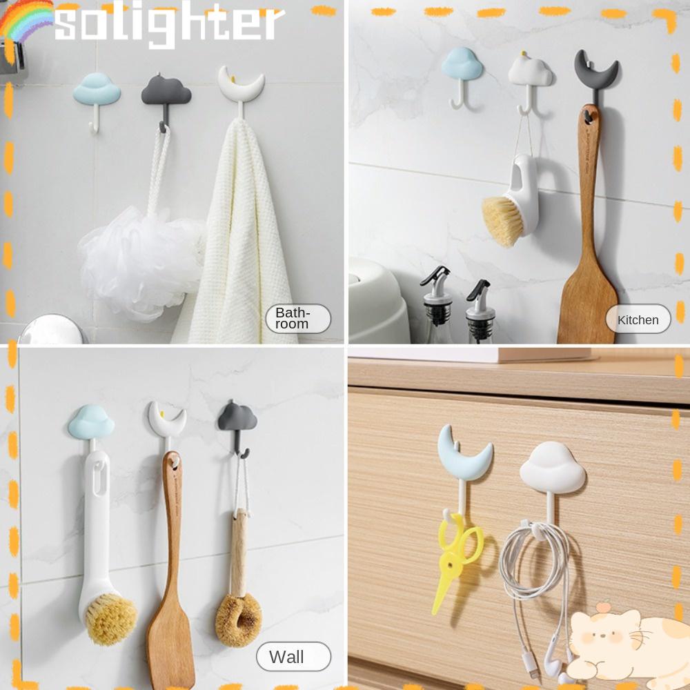 Solighter 3pcs Kait Awan Organizer Dapur Rumah Tidak Merusak Pada Dinding Pintu Penyimpanan Kunci Rak Jas Hias Ada Lubang Punching Hook