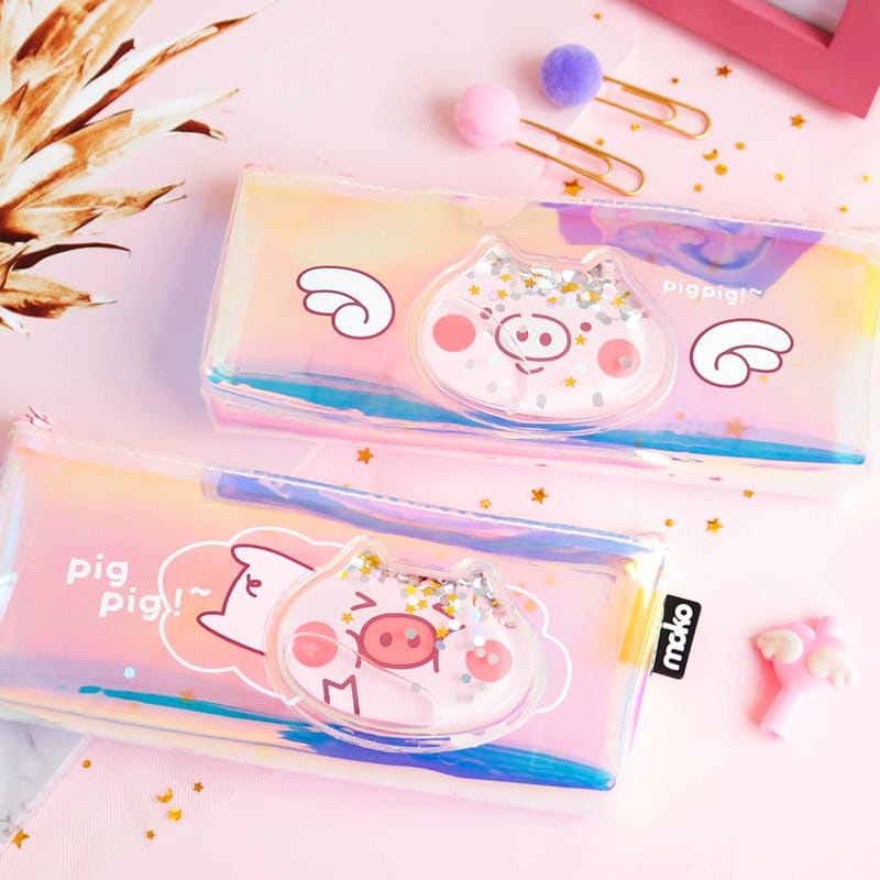 

Hanarippana kotak pensil hologram glitter motif pig lucu | tempat pensil resleting kapasitas besar hologram glitter mewah motif babi kecil lucu