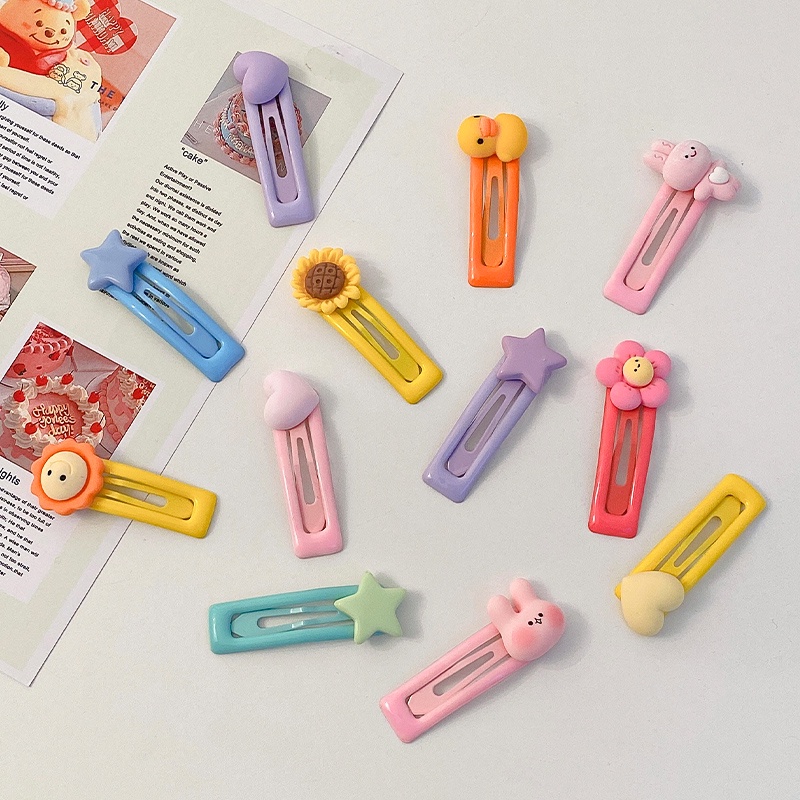 Anak Candy Color Hair Clip Set Lucu Kartun Bunga Poni Klip BB Klip Gadis Hiasan Kepala