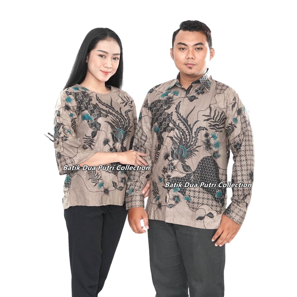 Batik Couple Atasan Batik Wanita Lengan 7/8 Kemeja Batik Pria Lengan Panjang Nusantara