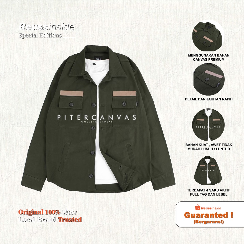 WOLV - Trucker Jacket - Special Edition Jacket Canvas Pitter Army Vintage Original Pria Wanita