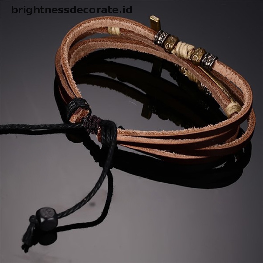 [Birth] Gelang Salib Kulit Gelang Bangles Adjustable Bohemia Rantai Gelang Pria Perhiasan [ID]