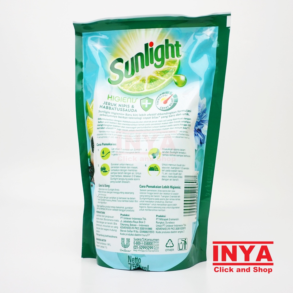 SUNLIGHT HIGIENIS JERUK NIPIS &amp; HABBATUSSAUDA 755ml REFILL - Cairan Pencuci Piring