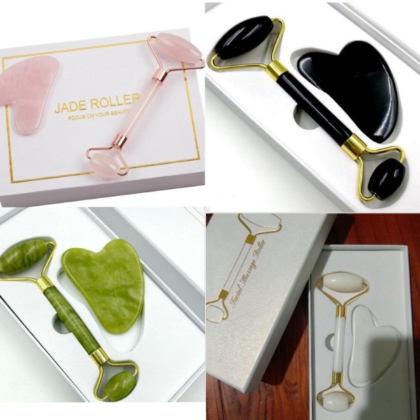 Promo Jade Roller dan Guasha Facial Massage Roller Giok Alam - Hijau Berkualitas