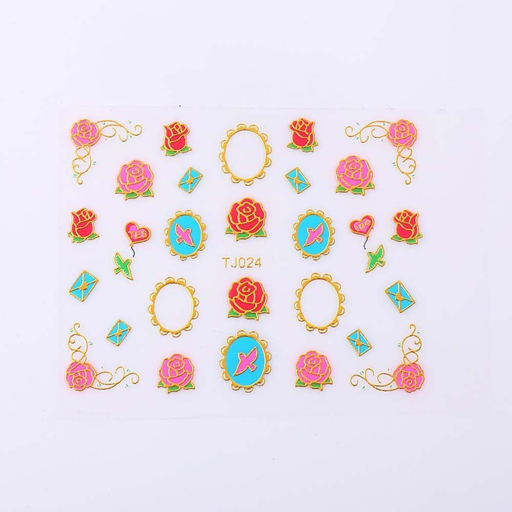 Mxbeauty Anak Stiker Kuku Anak-Anak Perekat Diri Manikur Aksesoris Bunga Bronzing Nail Stickers