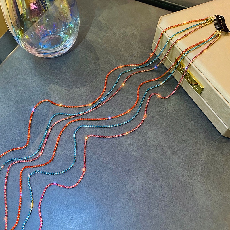 Perempuan Musim Panas Kotor Kepang Hairband Warna-Warni Flash Berlian Rantai Jepit Rambut Rumbai Sisi Jepit Rambut Fashion Rhinestones Aksesoris Rambut Mengepang Artefak Untuk Wanita