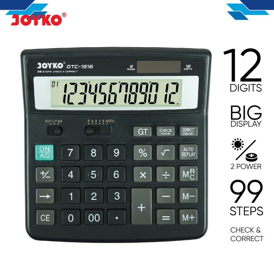 

(1 Biji) Kalkulator Joyko DTC-1516 12 Digits Check Correct / Calculator Joyko DTC1516 12 Digits Check Correct / Joyko DTC 1516