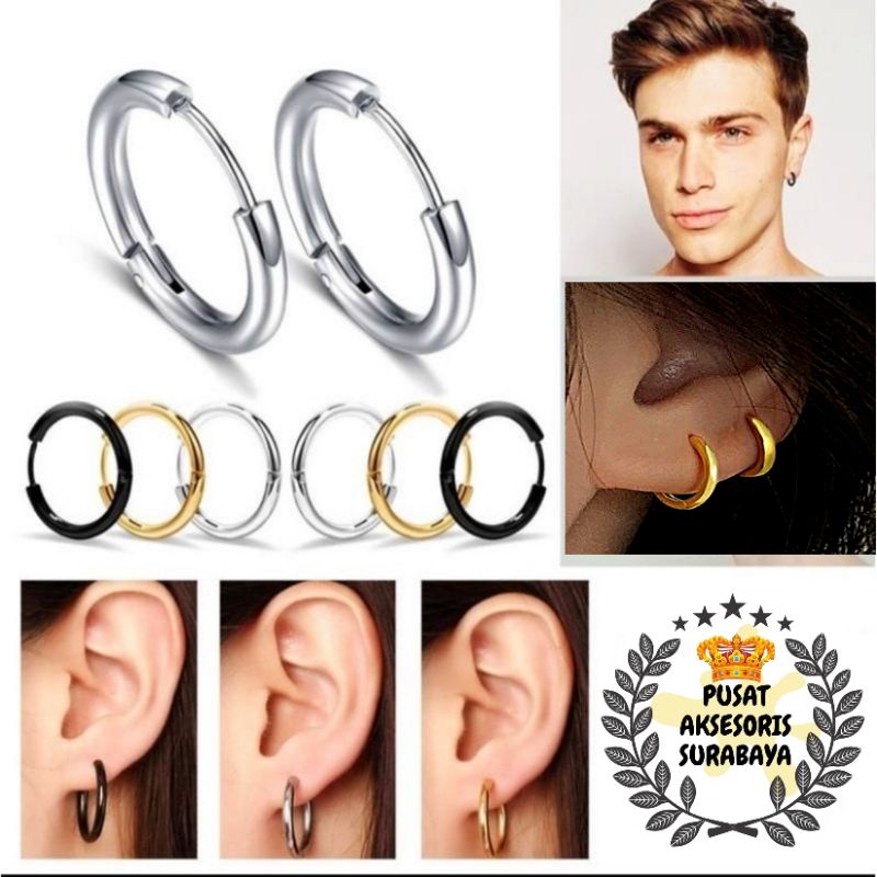 ANTING HULA HOOP JIPSY KOLONG UNIK ELEGAN EMAS SILVER HITAM FASHION PRIA WANITA IMPOR TITANIUM STAINLESS STEEL