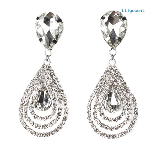 [LS] Lady Girl Elegan Teardrop Menjuntai Drop Ear Studs Rhinestone Earrings Cocktail