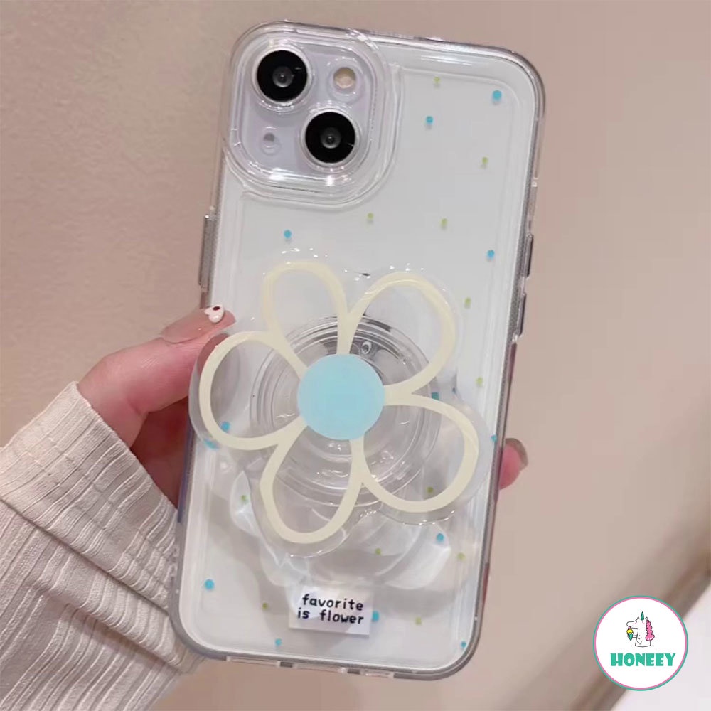 IPHONE Ins Flower Diasy Stand Holder Phone Case Kompatibel Untuk Iphone14 13 12 11 Pro Max Clear Stand Mount Shockproof Lembut TPU Belakang Ponsel Cover