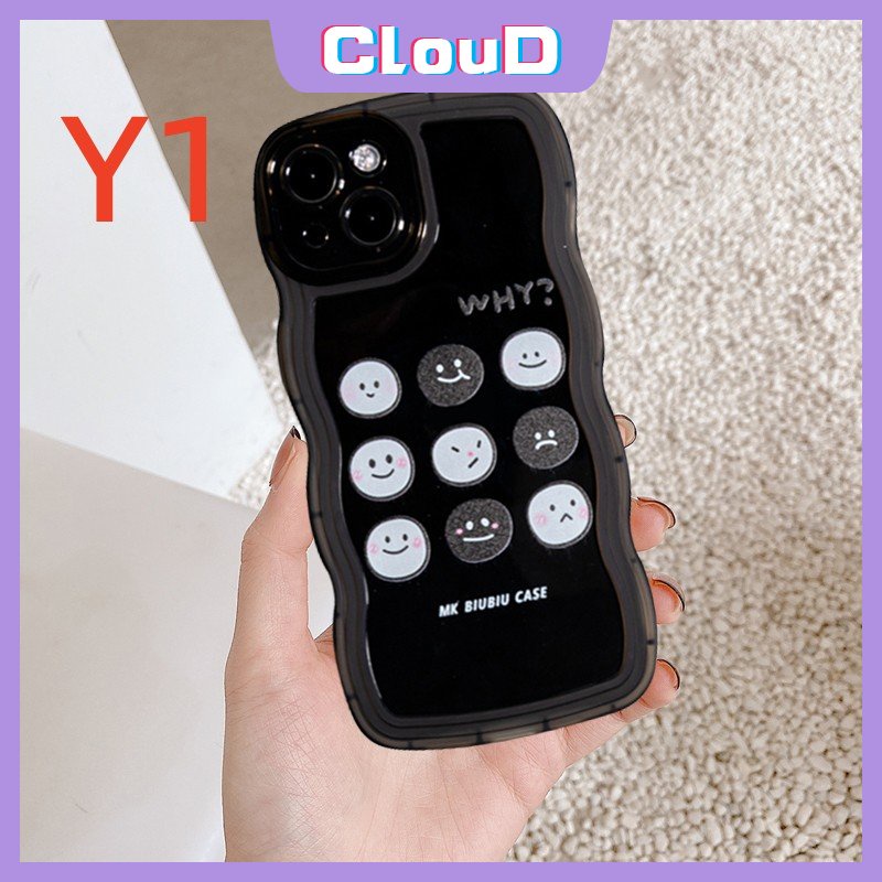 Vivo Y22 Y02 Y15s Y02s Y22s Y16 Y12 Y15 Y11 Y20 Y17 V20 Y35 Y21 Y75 V21 V25E V25 Y12s Y91C Y93 Y12i Y21s Y33s Y15A Y91 Y30 Smiley Lucu Ekspresi Lucu Lembut Pasangan Wavy Edge Case