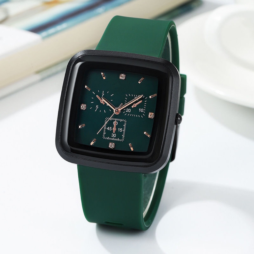 COD✅ Jam Tangan Wanita Fashion Segi Rubber Watch Analog Quartz Gaya Popularitas Jam Cowok   S1268