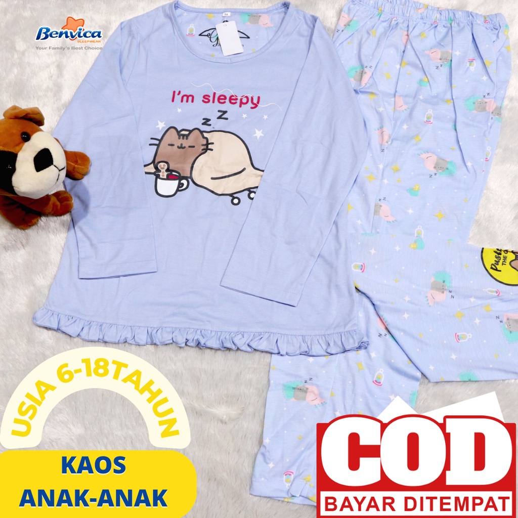 SETELAN ANAK PEREMPUAN LENGAN PANJANG CELNA PANJANG  USIA 6-12 TAHUN BAJU RUMAHAN KARAKTER