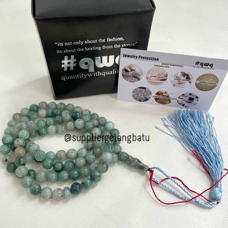 Tasbih Batu Alam GREEN AMAZONITE 99 butir 8mm termasuk box exclusive