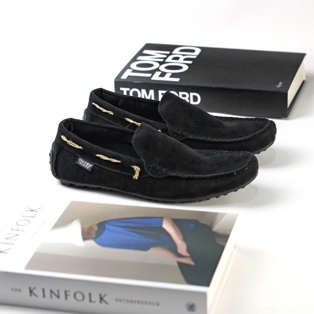 MORGAN BLACK - Sepatu Loafer Pria Kasual Original Suede Kulit Kuliah Kerja Kantor Sepatu Slip on Casual