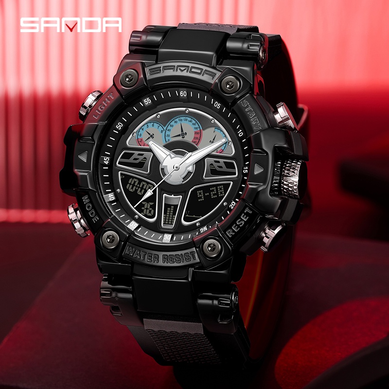 SANDA 3156 Jam Tangan Pria Digital Analog Tali Rubber Chronograph Anti Air WATCHKITE WKOS