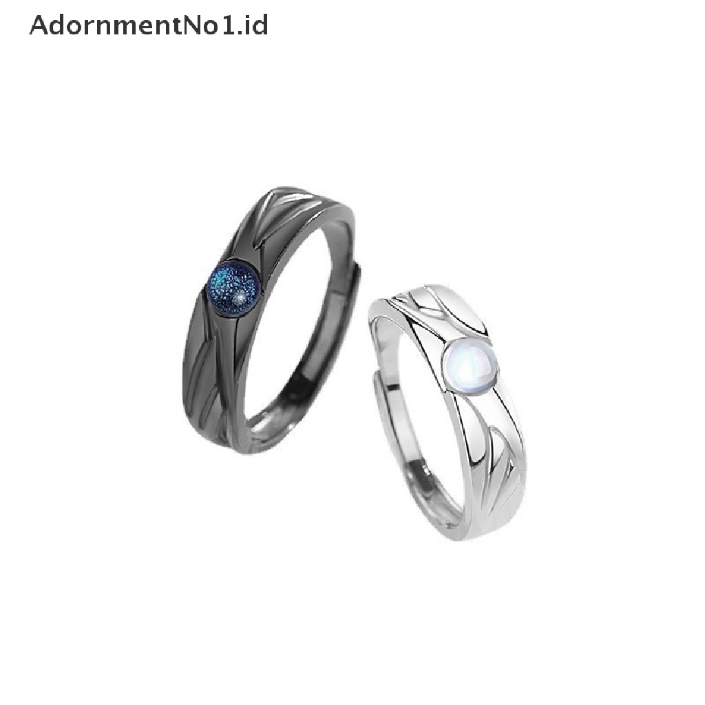 [AdornmentNo1] Cincin Pasangan Malaikat Dan Setan Hitam Dan Putih Sepasang Tren Siswa Cincin Terbuka retro moonstone pair ring [ID]