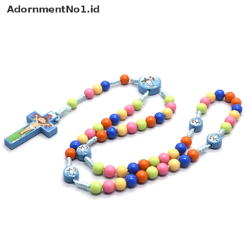 [AdornmentNo1] Kalung Liontin Salib Kartun Anak Rosario Beads Perhiasan Religi Katolik [ID]