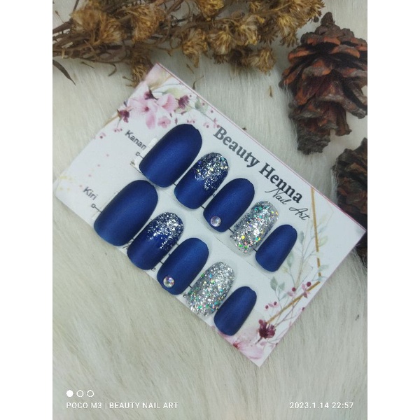 GROSIR 10 set kukupalsu  NAVY OVAL 10 PCS HIASAN GLITER CANTIK LENGKAP DGN LEM JELL. NAIL BY HAFIZA