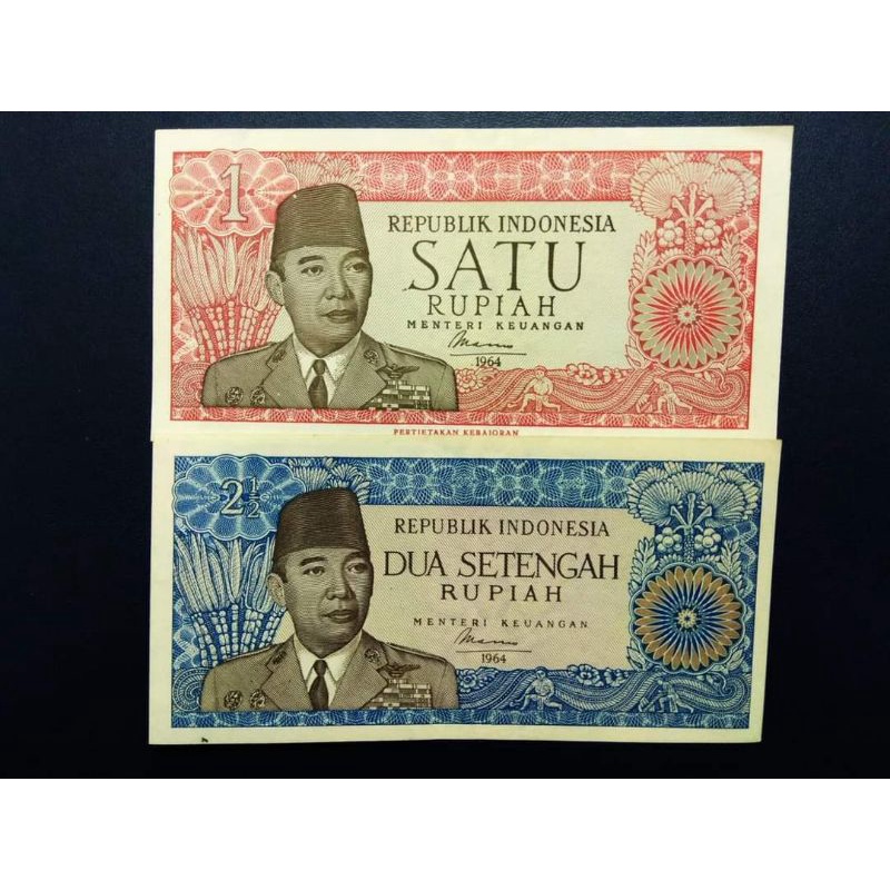 Uang kuno Sukarno 1 Rupiah dan 2 1/2 Rupiah (Asli)