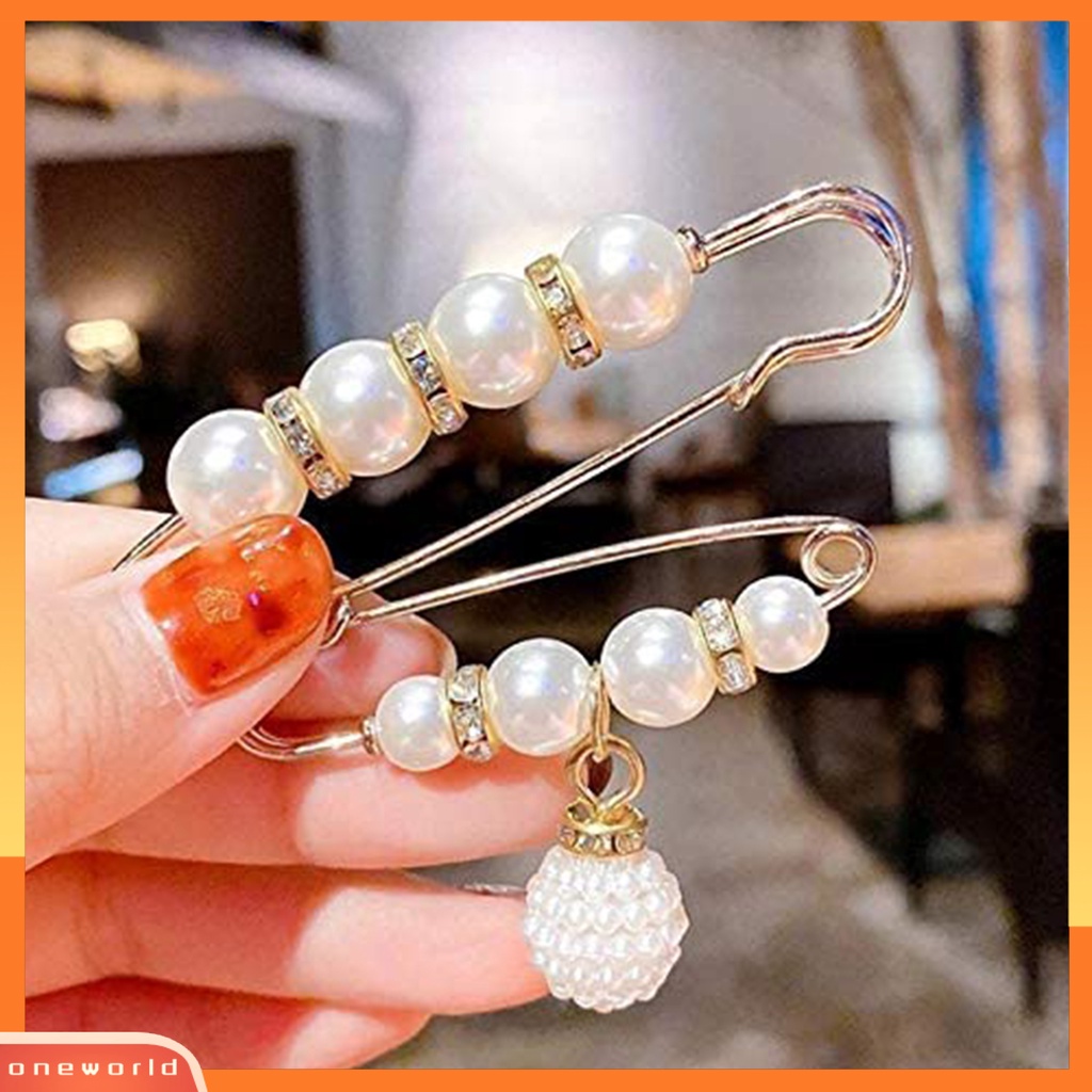 {oneworld} 5pcs Wanita Mutiara Imitasi Pin Besar Hias Bros Perempuan Pinggang Pakaian Klip