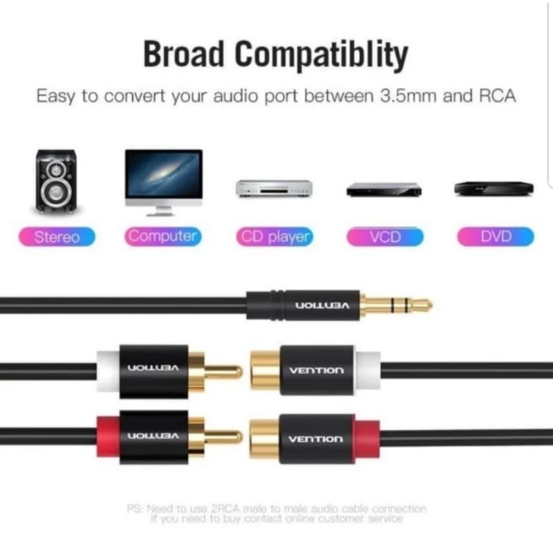Vention R02 Original 25cm Kabel splitter Aux 3.5mm to 2 RCA Female