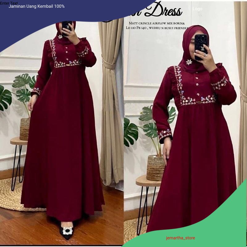 JIHAN DRESS GAMIS CRINKLE AIRFLOW PREMIUM DRESS WANITA TERBARU 2023 GAMIS WANITA BAHAN CRINGKLE APLI