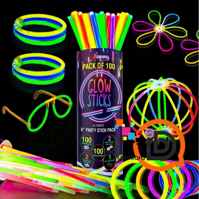 Glowing stick 1PACK ISI 100 / glow stik / gelang pospor glow in the dark isi 100 pcs