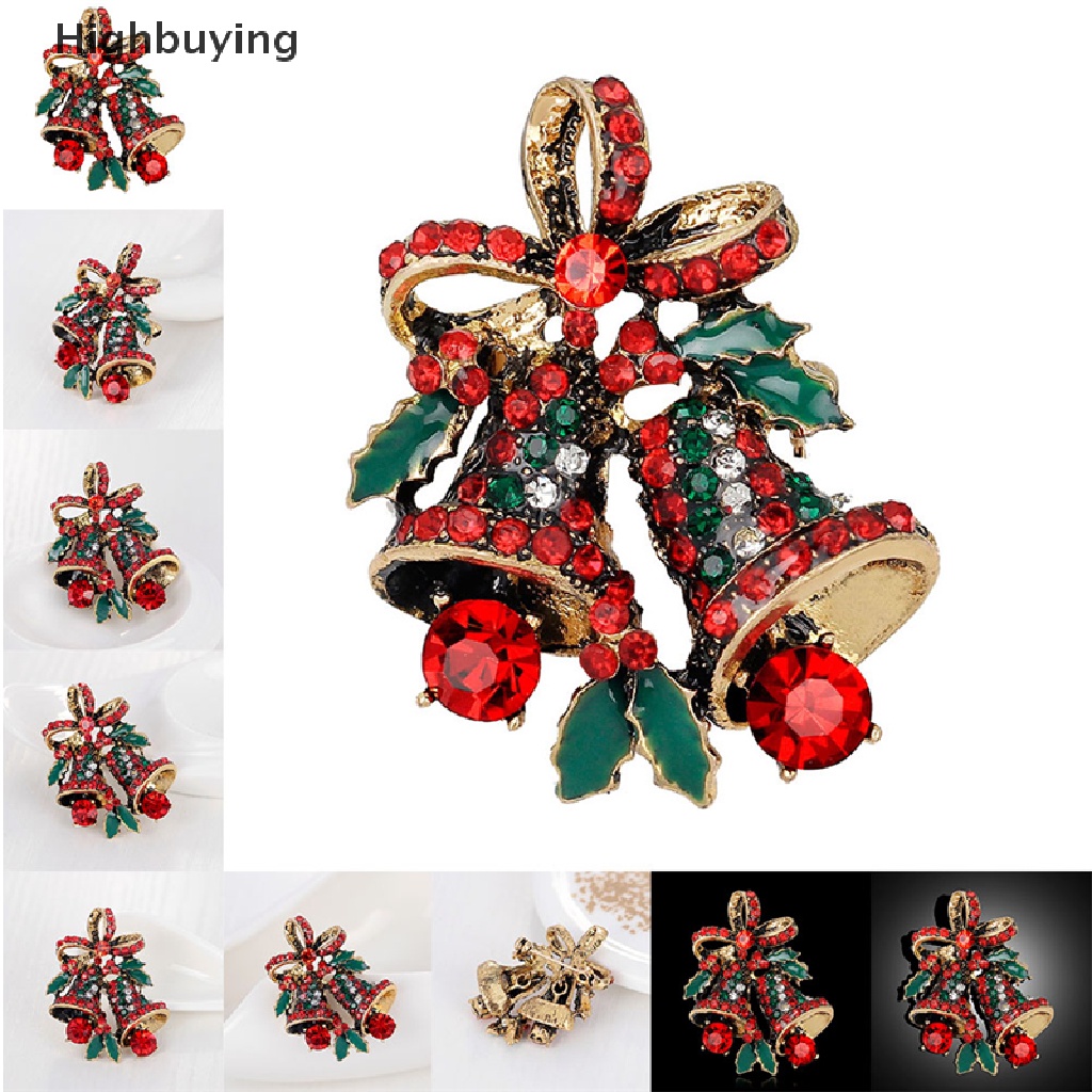 Hbid 1pc Fashion Natal Berlian Imitasi Lucu Christmas Bell Bros Pin Xmas Hadiah Pesta Glory