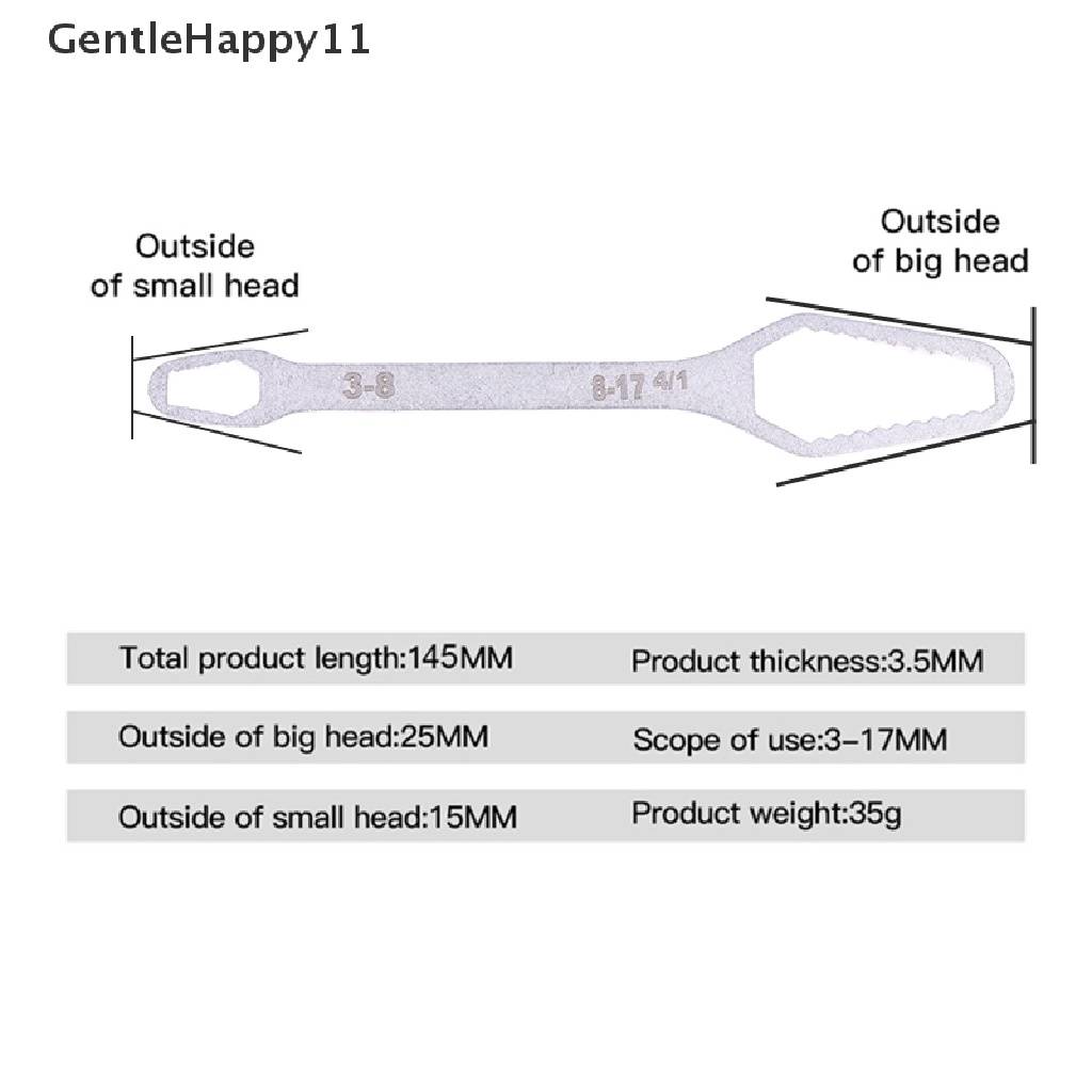 Gentlehappy Universal Torx Wrench Self-Tening Adjustable Glasses Wrench Board Double-head Torx Spanner Hand Tools Untuk id Pabrik