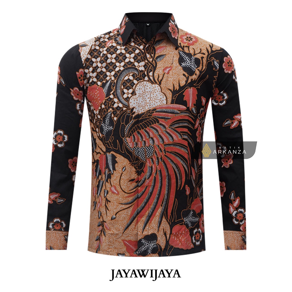 BATIK ARKANZA Motif JAYAWIJAYA Atasan Kemeja Baju Batik Pria Cowok Laki Laki Lengan Panjang Lapis Furing Slim Fit Original Bahan Katun Halus Premium Modern