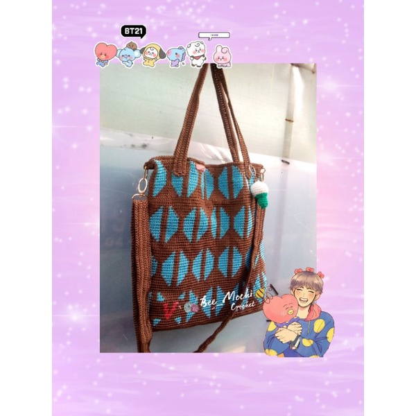 tas tote kpop bts bisa custom nama. tas rajut.