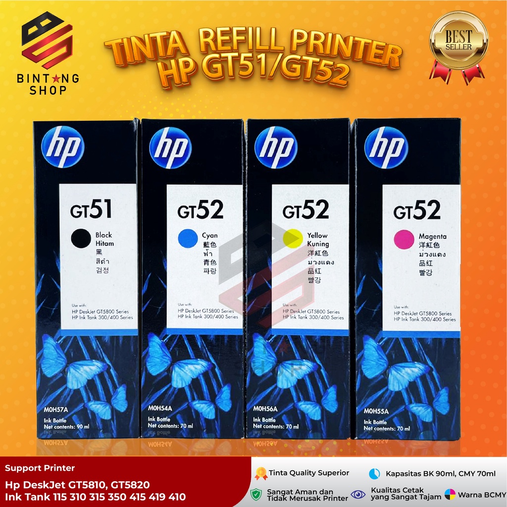 1 SET 4 PCS Tinta HP GT51 GT52 Tipe Printer GT5810 GT5820