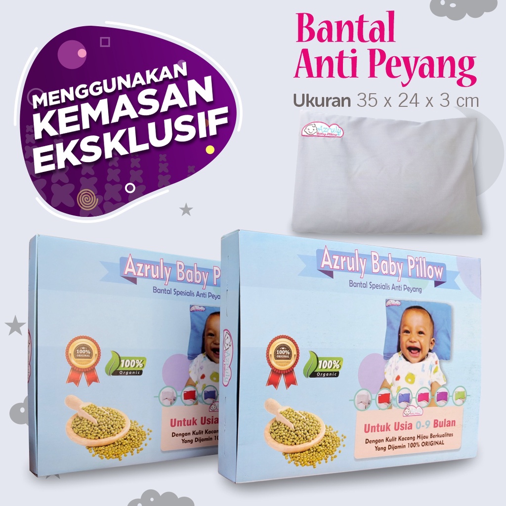 Azruly Baby Pillow + Baby Diaper Skrit (Celana Anti Ngombol) - Bantal Kesehatan Bayi Anti Peyang OPSIMOM | 2 PCS